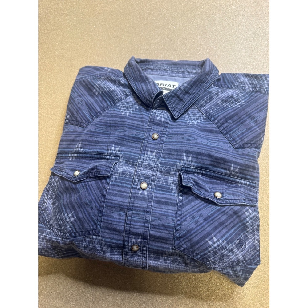Ariat Retro Fit Mens XL Blue Aztec Geometric Pearl Snap Western Long Sleeve